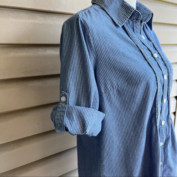 •New York & Company• Striped Button Down Tunic Length Top - Size Small - Picture 5 of 8